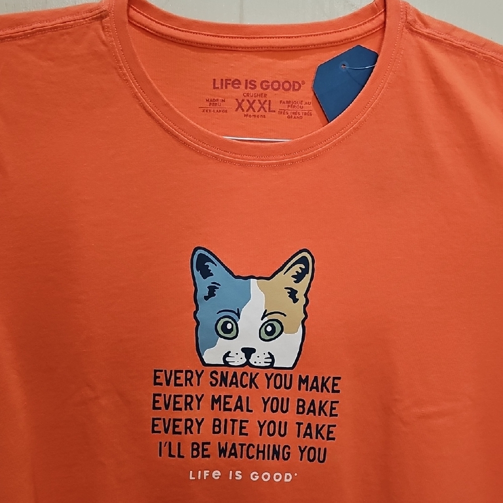 NWT Life is Good Orange Cat T-Shirt